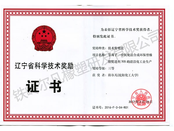 2016遼寧省科技獎勵：技術發明三等獎-等離子一步氧化法合成
