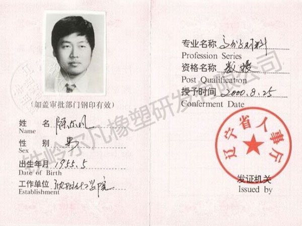 遼寧省專業(yè)技術(shù)職稱證書(shū)