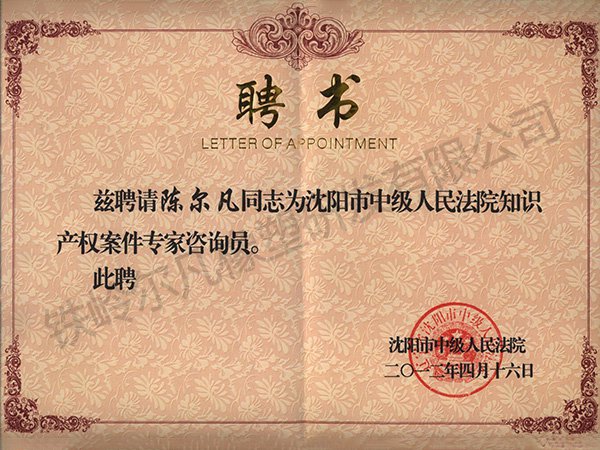 中級法院知識產權-聘書
